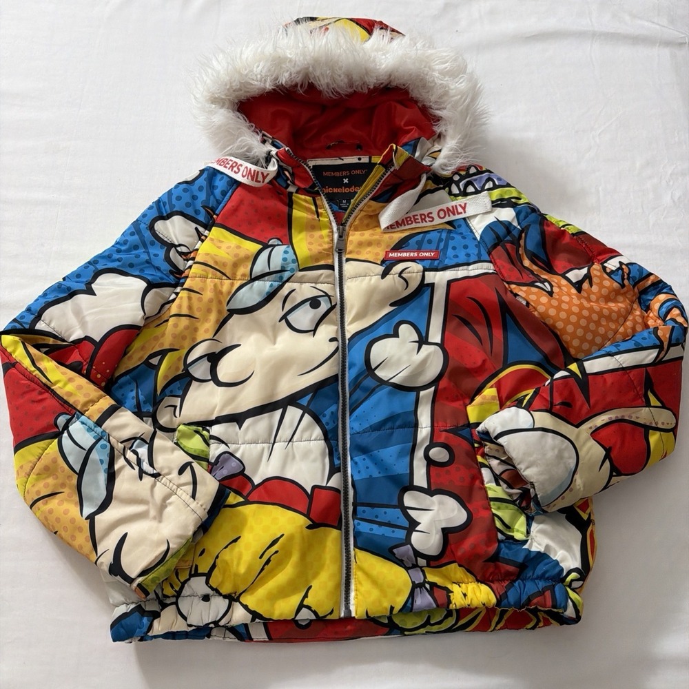 Members Only X Nickelodeon Rugrats SpongeBob Puffer Jacket Fur Hood Medium Used - Picture 12 of 16